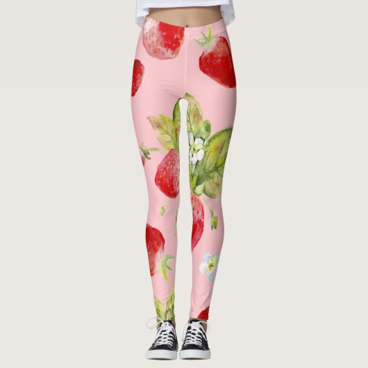 Wasserfarbene Erdbeeren, nahtlos, fruchtig. Leggings (Vorderseite)