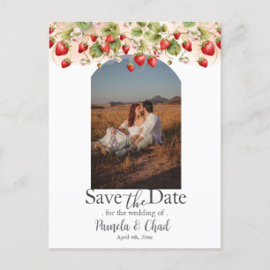 Wasserfarbene Erdbeeren Save the Date Foto Postkarte