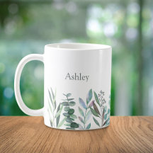 Wasserfarbene Eukalyptus-Grünpflanzen-Kaffeetasse