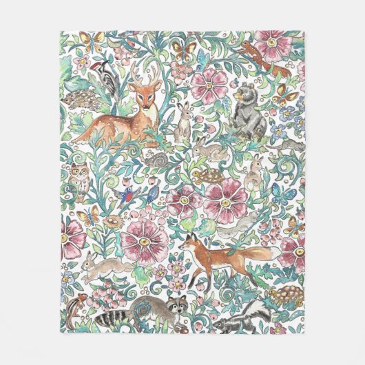 Wasserfarbene Fantasy Forest Animals Woodland Flor Fleecedecke (Vorderseite)