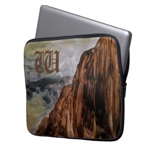 Wasserfarbene Felsgebirge Malerei Mit Monogramm Laptopschutzhülle (Vorderseite Links)