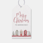 Wasserfarbene Ferienhäuser Rot Frohe Weihnachten Geschenkanhänger (Vorderseite)