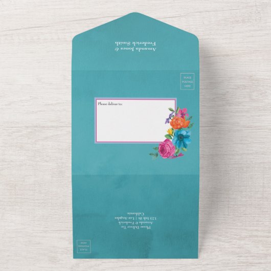 Wasserfarbene Fiesta Hochzeit in einer Invita All In One Einladung (Außenbereich)