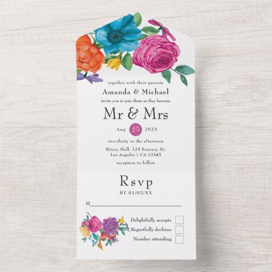 Wasserfarbene Fiesta Hochzeit in einer Invita All In One Einladung (Innen Boden)