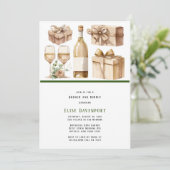 Wasserfarbene Flasche und Gläser Brunch & Bubbly Einladung (Stehend Vorderseite)