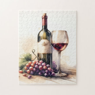 Wasserfarbene Flasche und Trauben Puzzle