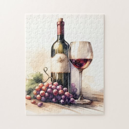 Wasserfarbene Flasche und Trauben Puzzle (Vertikal)