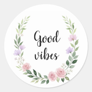 Wasserfarbene Florale Kranz Good Vibes Aufkleber