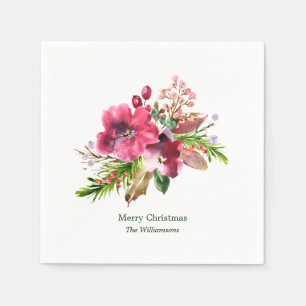 Wasserfarbene Florale Minimalistische Weihnachtsfe Serviette