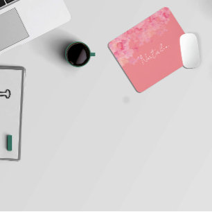 Wasserfarbene florale rosa Koralle Namensmauspad Mousepad
