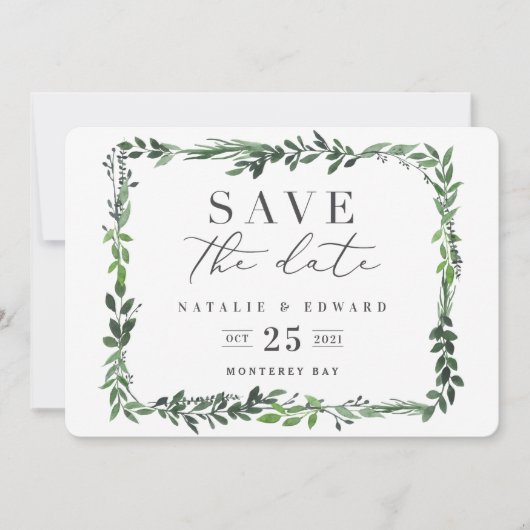 wasserfarbene Fotografie Save-the-Date mit Blätter Save The Date (Vorderseite)