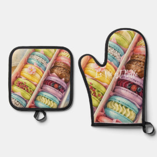 Wasserfarbene Französische Macarons-Box Ofenhandsc Ofenhandschuh & Topflappen-Set