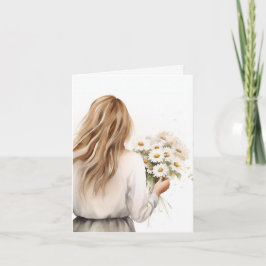 Wasserfarbene Frau mit Daisy Karte