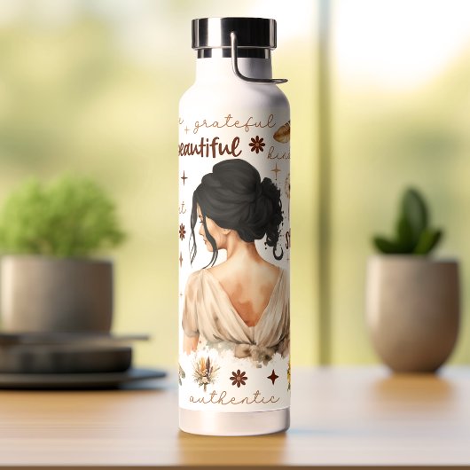 Wasserfarbene Frau mit schwarzem Haar Boho Affirma Trinkflasche