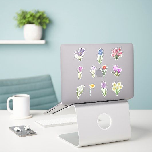 Wasserfarbene Frühlingsblumen Aufkleber (Laptop auf Schreibtisch)