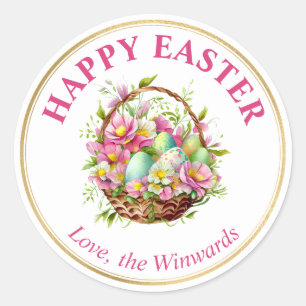 Wasserfarbene Frühlingsblumen Basket Happy Oaster Runder Aufkleber