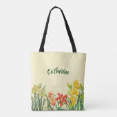Wasserfarbene Frühlingsblumen Blumenbilder Tasche (Rückseite)