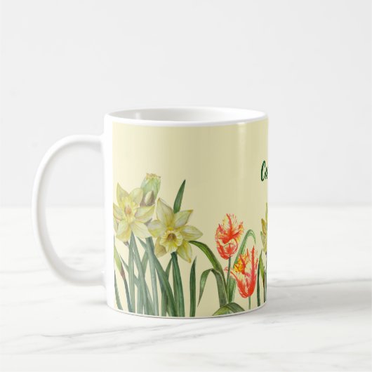 Wasserfarbene Frühlingsblumen Botanische Illustrat Kaffeetasse (Links)