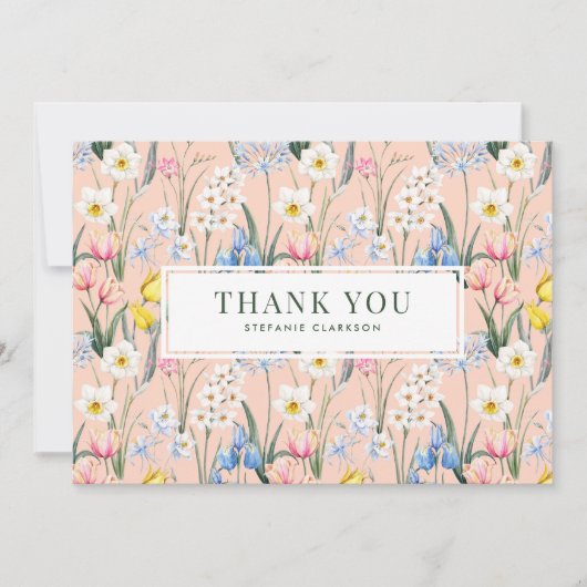 Wasserfarbene Frühlingsblumen Botanischer Abschlus Dankeskarte (Vorderseite)