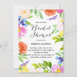 Wasserfarbene Frühlingsblumen Brautdusche Einladun Einladung