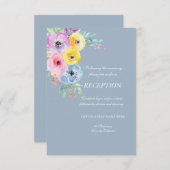 Wasserfarbene Frühlingsblumen Dusty Blue Einladung (Vorne/Hinten)