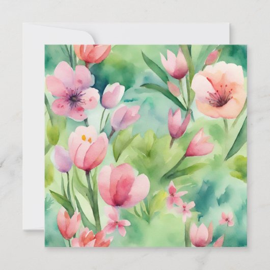 Wasserfarbene Frühlingsblumen Einladung (Vorderseite)