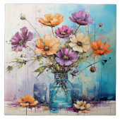 Wasserfarbene Frühlingsblumen Fliese (Vorderseite)