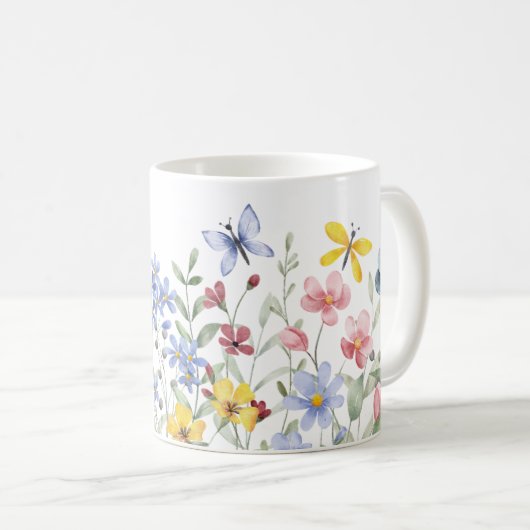 Wasserfarbene Frühlingsblumen Kaffeetasse (VorderseiteRechts)
