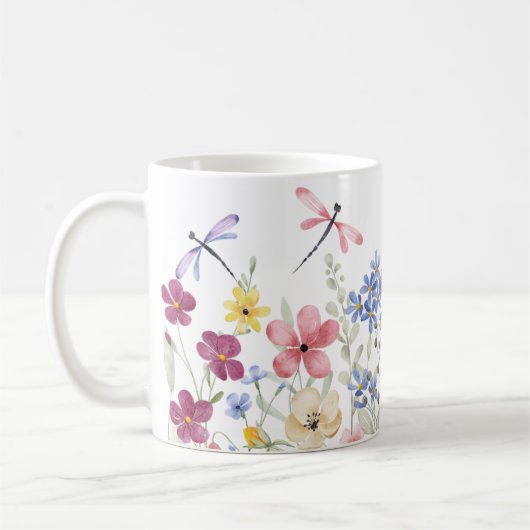 Wasserfarbene Frühlingsblumen Kaffeetasse (Links)