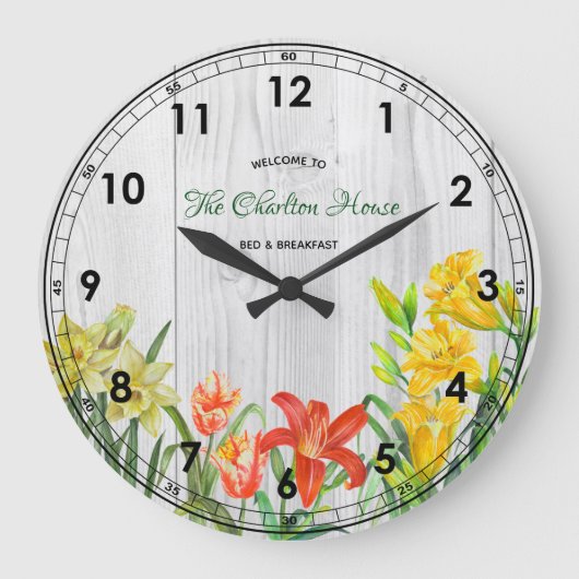 Wasserfarbene Frühlingsblumen Kunst, Dichtung und Große Wanduhr (Vorderseite)