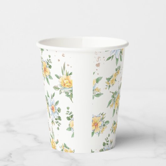 Wasserfarbene Frühlingsblumen & Milchdesign Pappbecher (Links)