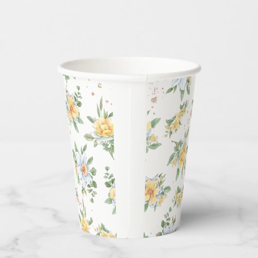 Wasserfarbene Frühlingsblumen & Milchdesign Pappbecher (Rechts)