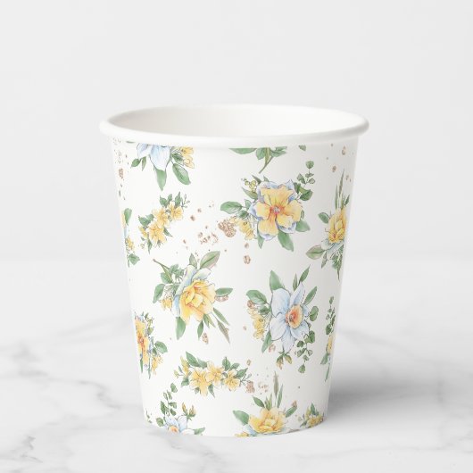 Wasserfarbene Frühlingsblumen & Milchdesign Pappbecher (Vorderseite)