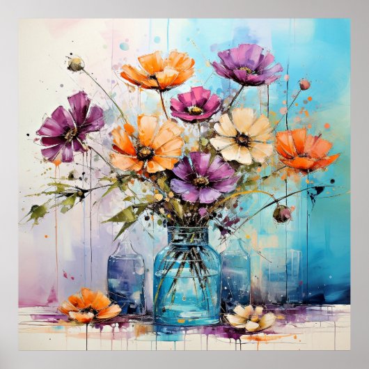 Wasserfarbene Frühlingsblumen Poster (Vorne)