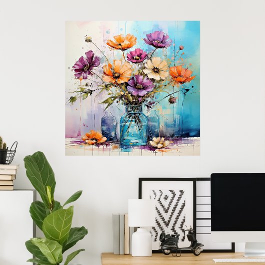 Wasserfarbene Frühlingsblumen Poster (Heimbüro)