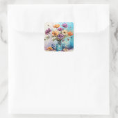 Wasserfarbene Frühlingsblumen Quadratischer Aufkleber (Tasche)