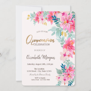 Wasserfarbene Frühlingsblumen Quinceñera Einladung