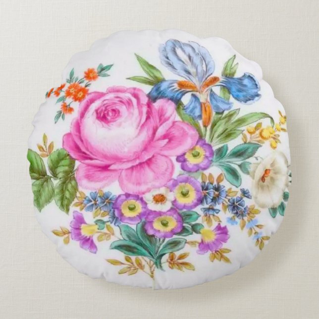 Wasserfarbene Frühlingsblumen Rundes Kissen (Vorderseite)