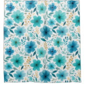 Wasserfarbene Frühlingsblumen Soft Baby Blue Flora Duschvorhang (Vorderseite)