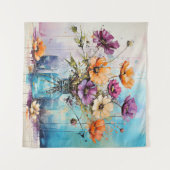 Wasserfarbene Frühlingsblumen Wandteppich (Vorderseite (Horizontal))