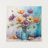 Wasserfarbene Frühlingsblumen Wandteppich (Vorderseite)