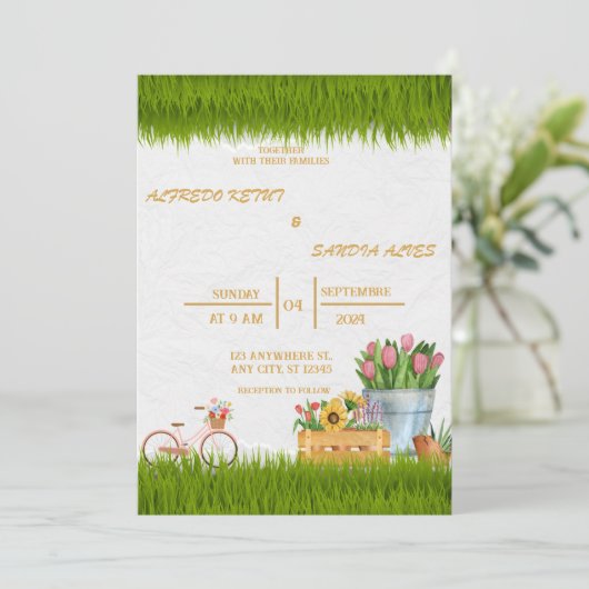 Wasserfarbene Frühlingsgebirge Hochzeit Invita Einladung (Stehend Vorderseite)