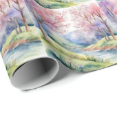 Wasserfarbene Frühlingslandschaft Geschenkpapier (Rolleneckpunkt)