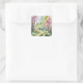 Wasserfarbene Frühlingslandschaft Quadratischer Aufkleber (Tasche)