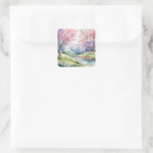 Wasserfarbene Frühlingslandschaft Quadratischer Aufkleber (Tasche)