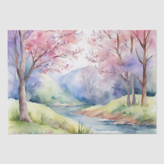 Wasserfarbene Frühlingslandschaft Seidenpapier (Vorderseite)