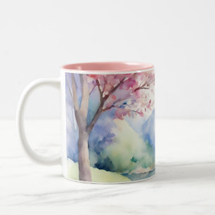 Wasserfarbene Frühlingslandschaft Zweifarbige Tasse
