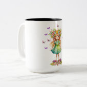 Wasserfarbene Frühlingszucht mit Lila Schmetterlin Zweifarbige Tasse (Vorderseite Links)