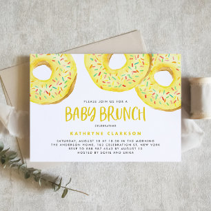 Wasserfarbene gelbe Streusel-Donuts Baby Brunch Einladung