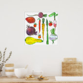 Wasserfarbene Gemüse Karotten Rüben Spargel Poster (Küche)